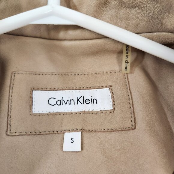 Calvin Klein Women's Moto Tan Genuine Leather Jacket Size Small - Picture 10 of 15